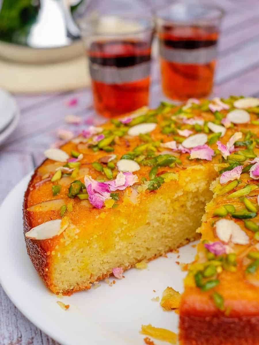 Saffron and rosewater cake
